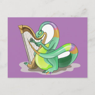Illustration Of A Plateosaurus Playing The Harp. Postcard