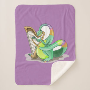 Illustration Of A Plateosaurus Playing The Harp. Sherpa Blanket