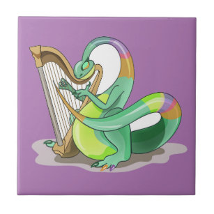 Illustration Of A Plateosaurus Playing The Harp. Tile