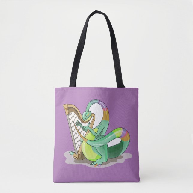Illustration Of A Plateosaurus Playing The Harp. Tote Bag (Front)