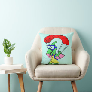 Illustration Of A Pterodactyl Parachuting. Cushion