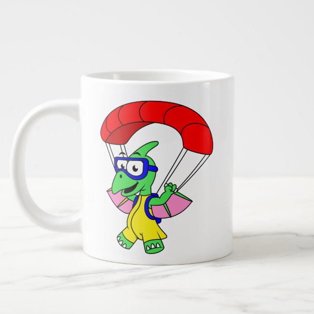 Illustration Of A Pterodactyl Parachuting. Large Coffee Mug (Left)