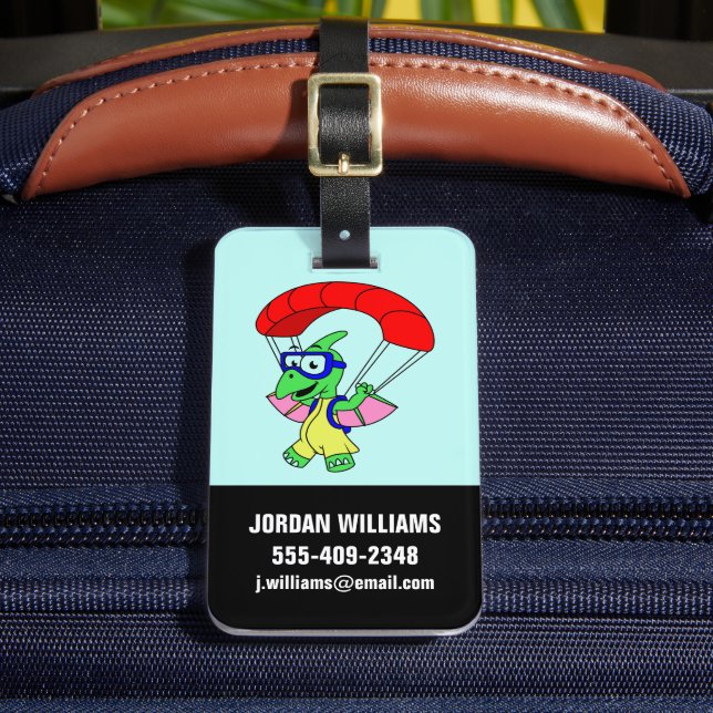 Illustration Of A Pterodactyl Parachuting. Luggage Tag (Front Insitu 2)