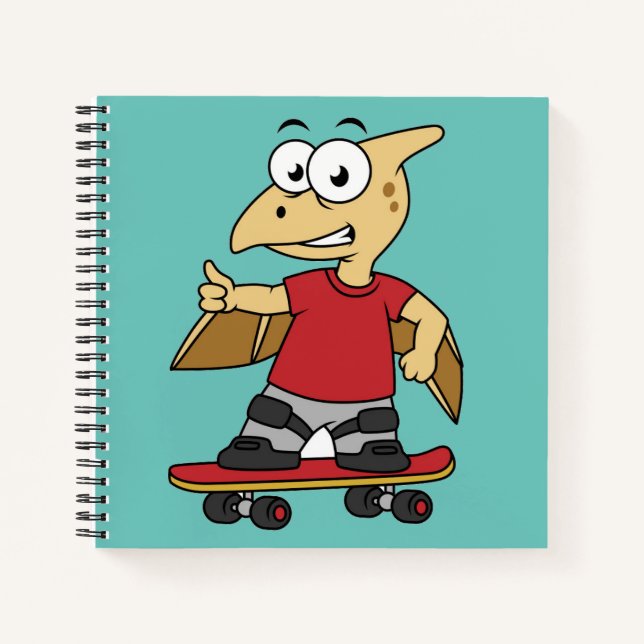 Illustration Of A Pterosaur Skateboarding. Notebook (Front)