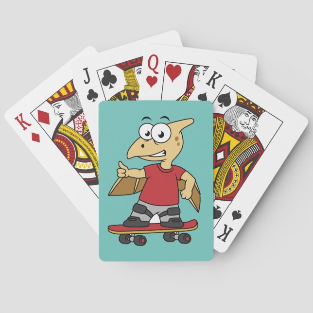 Illustration Of A Pterosaur Skateboarding. Playing Cards (Back)