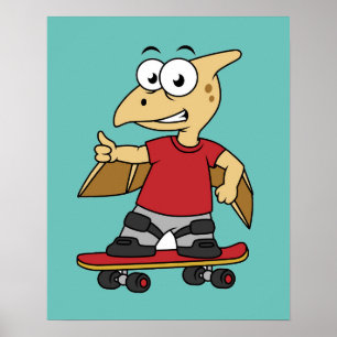 Illustration Of A Pterosaur Skateboarding. Poster