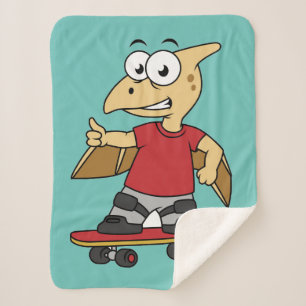 Illustration Of A Pterosaur Skateboarding. Sherpa Blanket