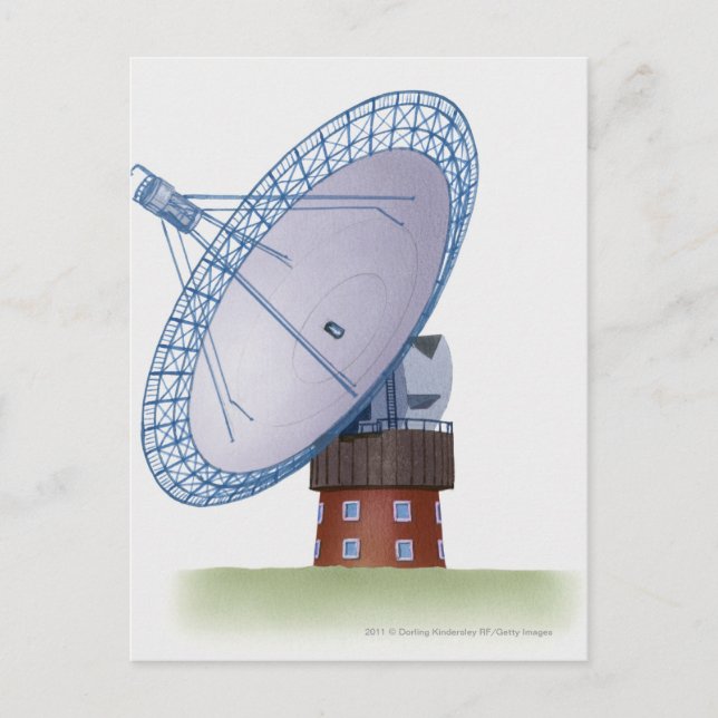 Illustration of a radio telescope postcard (Front)