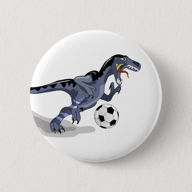Illustration Of A Raptor Dinosaur Playing Soccer. 6 Cm Round Badge (Front)