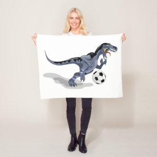 Illustration Of A Raptor Dinosaur Playing Soccer. Fleece Blanket
