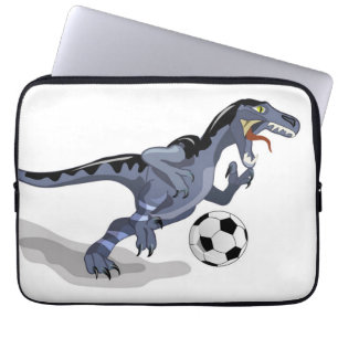 Illustration Of A Raptor Dinosaur Playing Soccer. Laptop Sleeve
