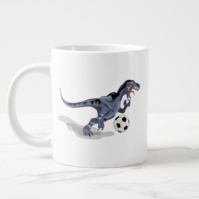 Illustration Of A Raptor Dinosaur Playing Soccer. Large Coffee Mug (Left)