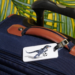 Illustration Of A Raptor Dinosaur Playing Soccer. Luggage Tag