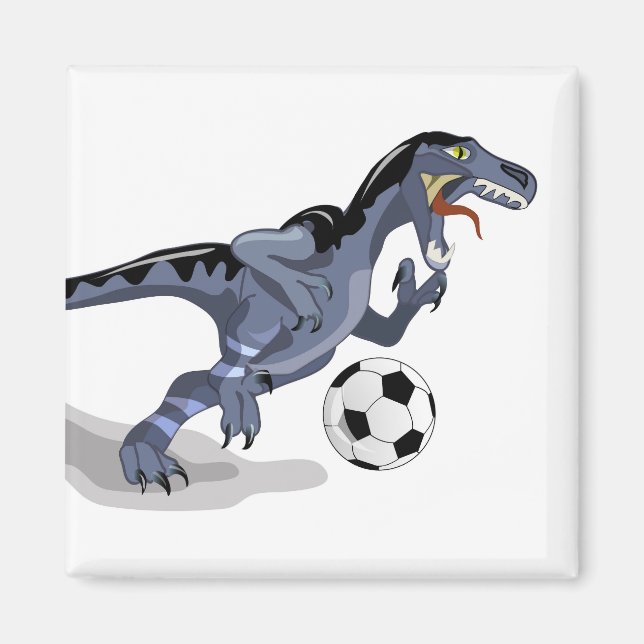 Illustration Of A Raptor Dinosaur Playing Soccer. Magnet (Front)