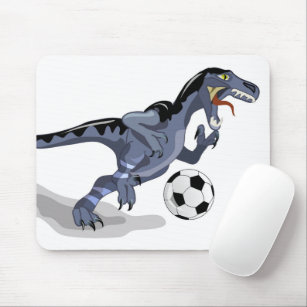 Illustration Of A Raptor Dinosaur Playing Soccer. Mouse Mat