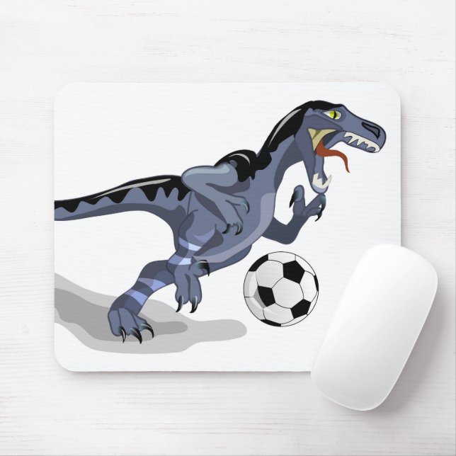 Illustration Of A Raptor Dinosaur Playing Soccer. Mouse Mat (With Mouse)