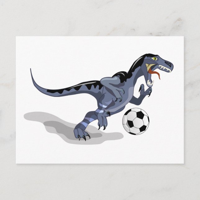 Illustration Of A Raptor Dinosaur Playing Soccer. Postcard (Front)