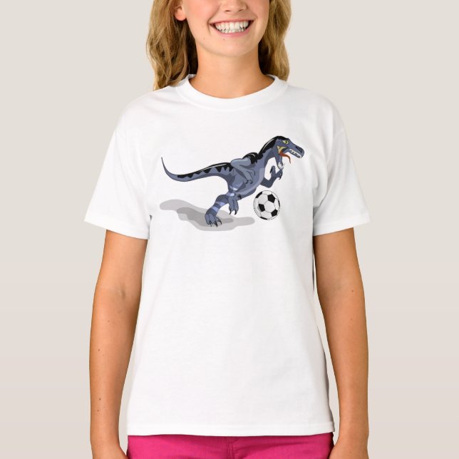 Illustration Of A Raptor Dinosaur Playing Soccer. T-Shirt (Front)