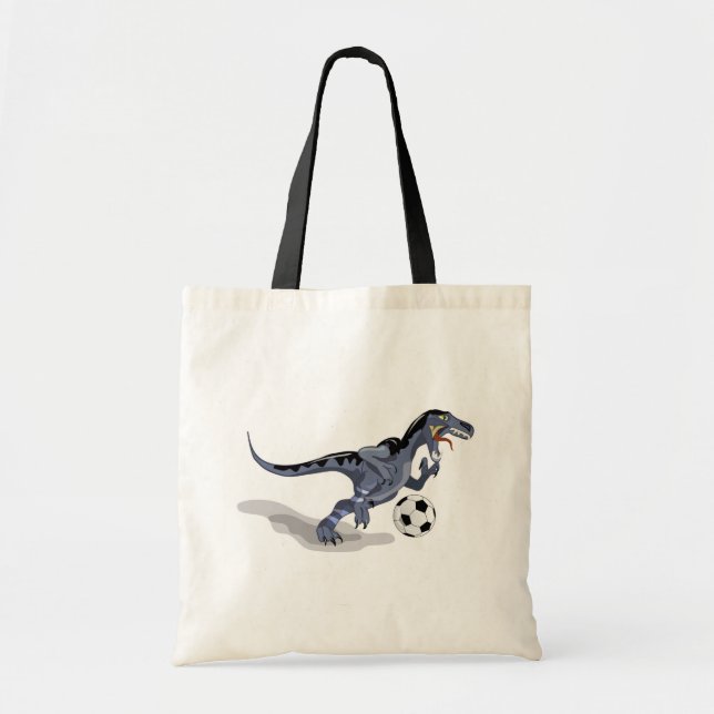 Illustration Of A Raptor Dinosaur Playing Soccer. Tote Bag (Front)