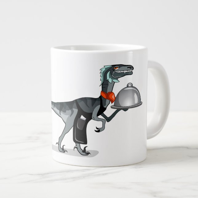 Illustration Of A Raptor Food Waiter. Large Coffee Mug (Front Right)