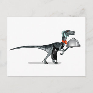 Illustration Of A Raptor Food Waiter. Postcard