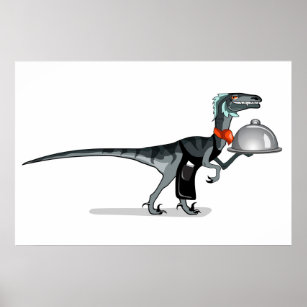 Illustration Of A Raptor Food Waiter. Poster
