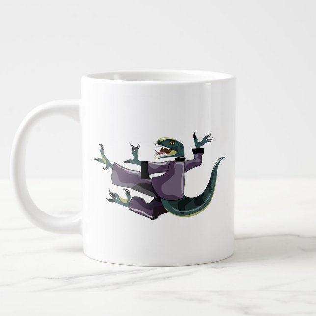 Illustration Of A Raptor Performing Karate. Large Coffee Mug (Left)