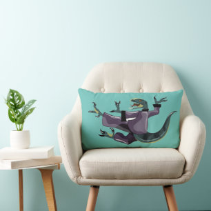 Illustration Of A Raptor Performing Karate. Lumbar Cushion