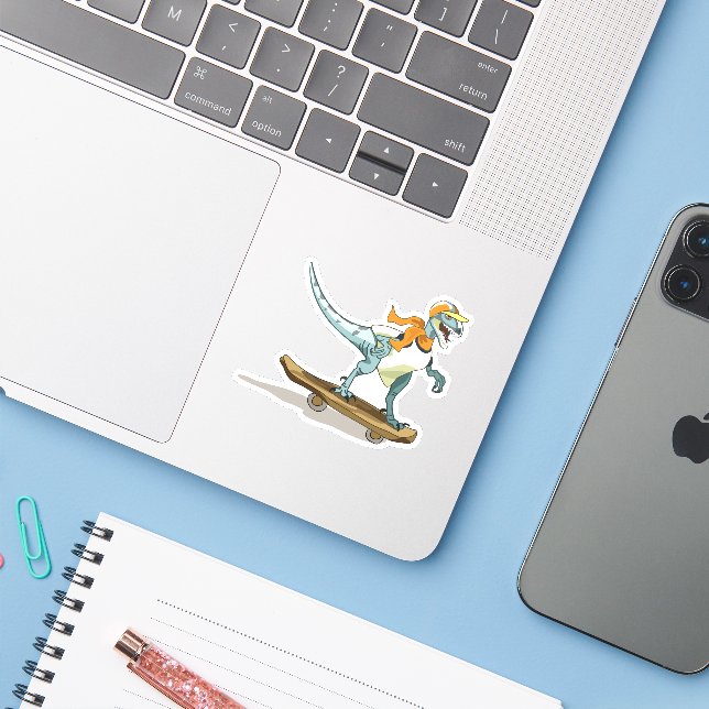 Illustration Of A Raptor Skateboarding. (Laptop w/ iPhone)