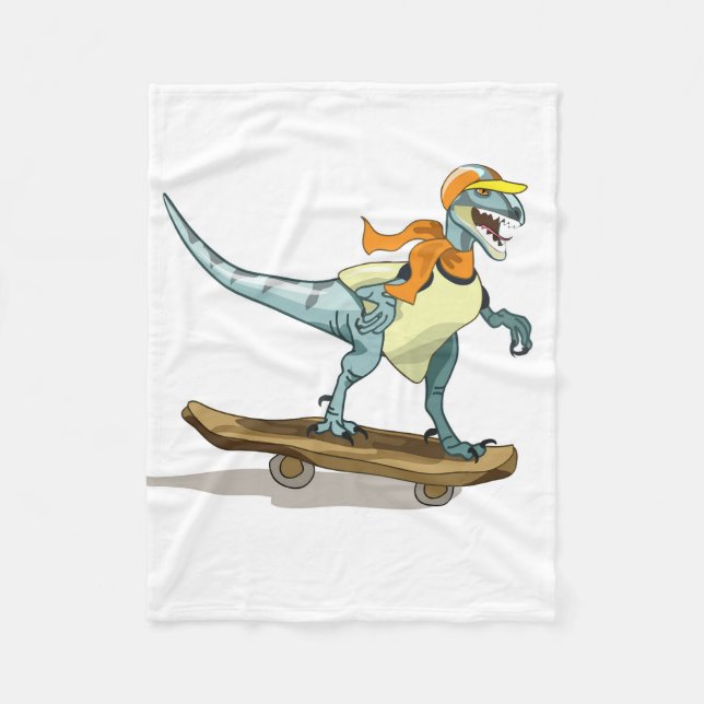 Illustration Of A Raptor Skateboarding. Fleece Blanket (Front)