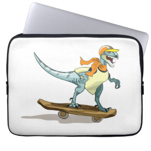 Illustration Of A Raptor Skateboarding. Laptop Sleeve