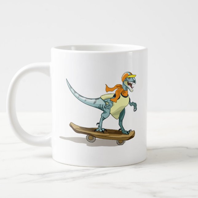 Illustration Of A Raptor Skateboarding. Large Coffee Mug (Left)