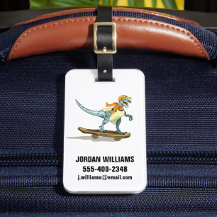 Illustration Of A Raptor Skateboarding. Luggage Tag