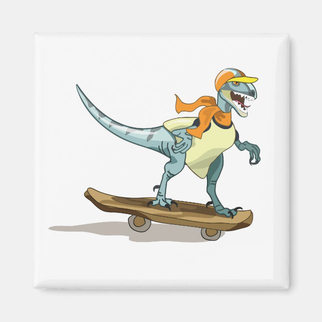 Illustration Of A Raptor Skateboarding. Magnet (Front)