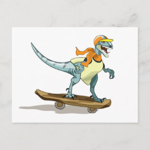 Illustration Of A Raptor Skateboarding. Postcard