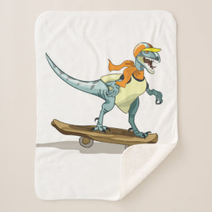 Illustration Of A Raptor Skateboarding. Sherpa Blanket