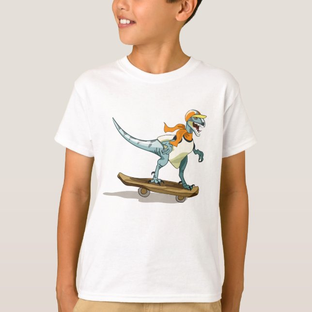 Illustration Of A Raptor Skateboarding. T-Shirt (Front)