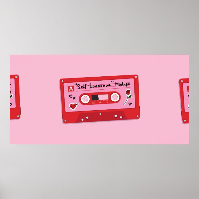 Illustration of a red plastic audio cassette tape, poster (Front)
