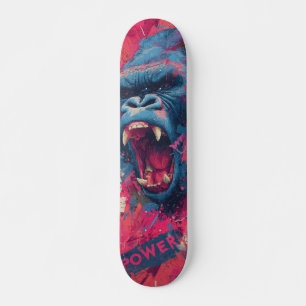 Illustration of a Roaring Gorilla in Vibrant Color Skateboard