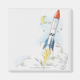 Illustration of a rocket taking off magnet