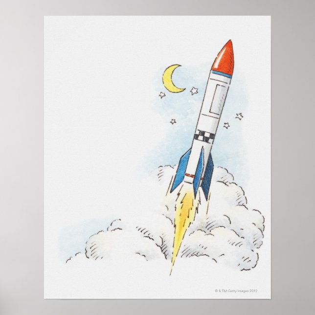 Illustration of a rocket taking off poster (Front)
