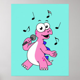 Illustration Of A Singing Stegosaurus. Poster