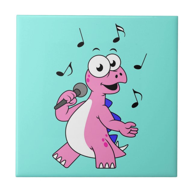Illustration Of A Singing Stegosaurus. Tile (Front)
