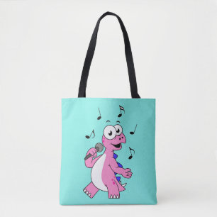 Illustration Of A Singing Stegosaurus. Tote Bag