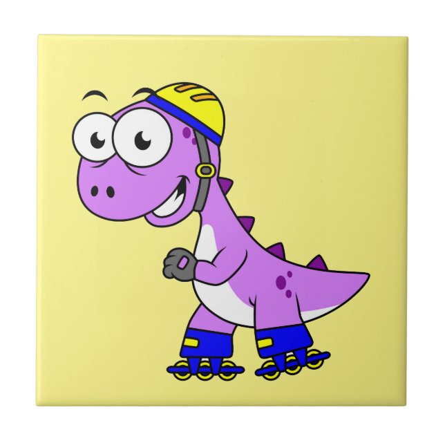 Illustration Of A Skating Tyrannosaurus Rex. Tile (Front)