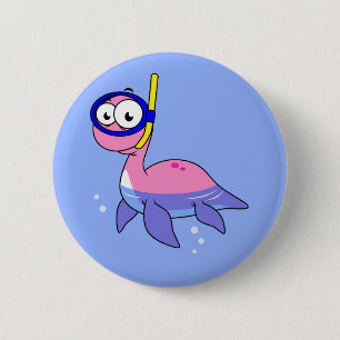 Illustration Of A Snorkeling Loch Ness Monster. 6 Cm Round Badge