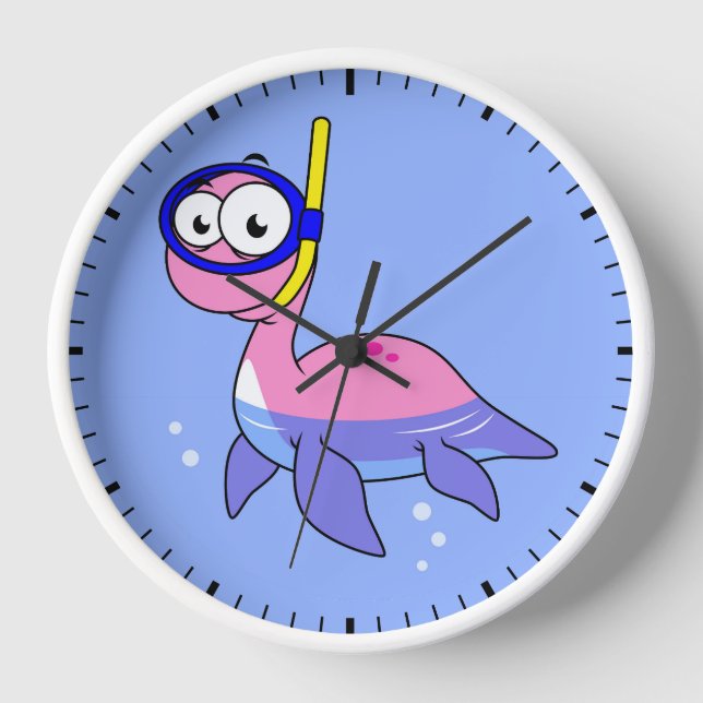 Illustration Of A Snorkelling Loch Ness Monster. Clock (Front)