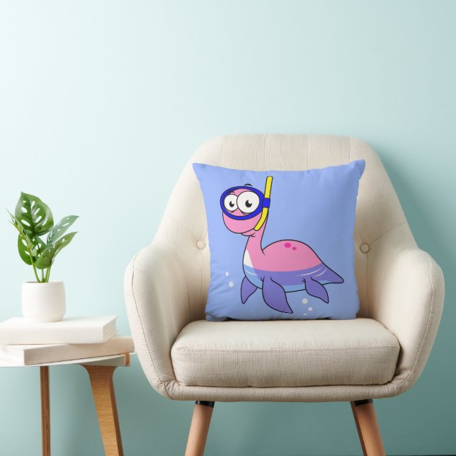Illustration Of A Snorkelling Loch Ness Monster. Cushion (Chair)