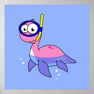Illustration Of A Snorkelling Loch Ness Monster. Poster