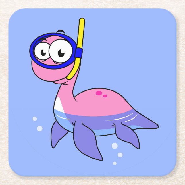 Illustration Of A Snorkelling Loch Ness Monster. Square Paper Coaster (Front)